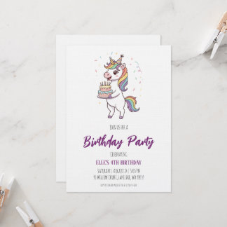 watercolor unicorn rainbow birthday invitation