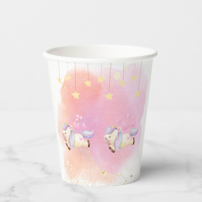 Watercolor Unicorn Rainbow Party Paper Cups (Front)