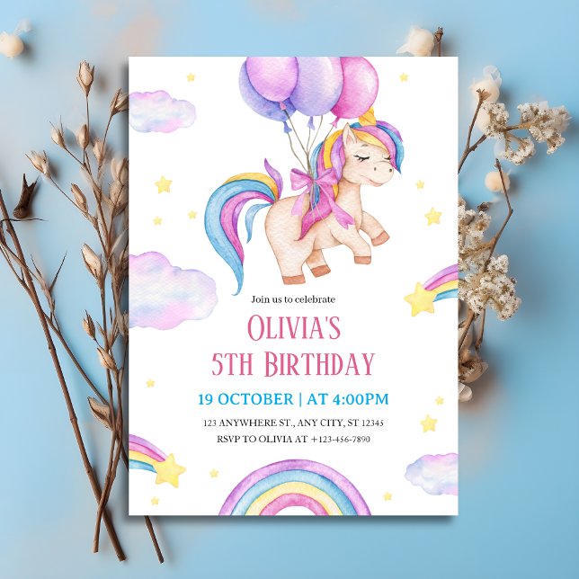  Watercolor Unicorn & Rainbows Birthday Invitation (Watercolor Unicorn & Rainbows Birthday Invitation
)