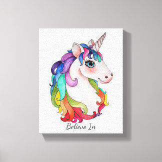 Watercolor Unicorn With Rainbow Hair Canvas Print