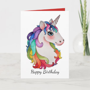 Watercolor Unicorn With Rainbow Hair Card