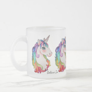 Watercolor Unicorn With Rainbow Hair Frosted Glass Coffee Mug