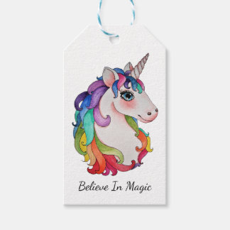 Watercolor Unicorn With Rainbow Hair Gift Tags