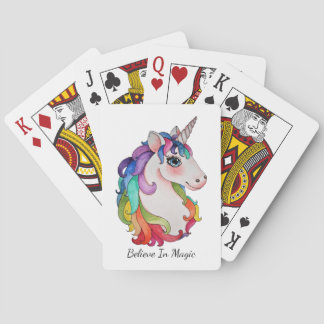 Watercolor Unicorn With Rainbow Hair Playing Cards