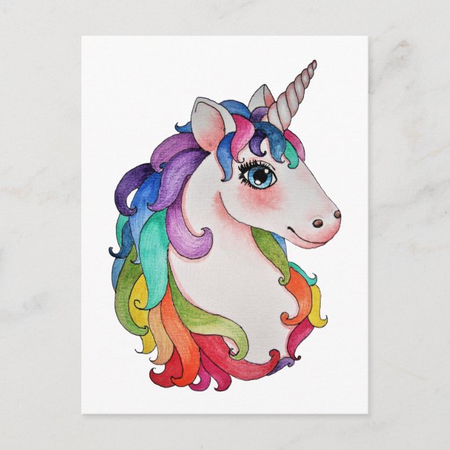 Watercolor Unicorn With Rainbow Hair Postcard (Front)