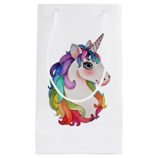 Watercolor Unicorn With Rainbow Hair Small Gift Bag