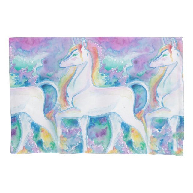 Watercolor Unicorns Pillowcase (Front)
