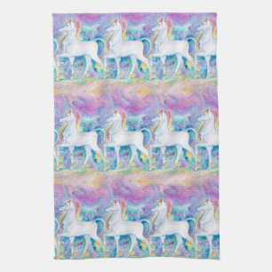 Watercolor Unicorns Tea Towel