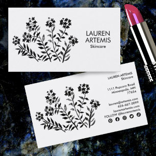 Watercolor Unique Modern Botanical Floral Skincare Business Card