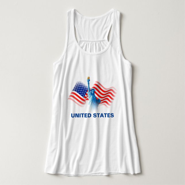 Watercolor United States Flag with Lady Liberty Pl Singlet (Design Front)