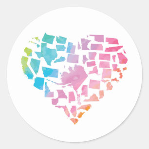 Watercolor United States Heart Classic Round Sticker