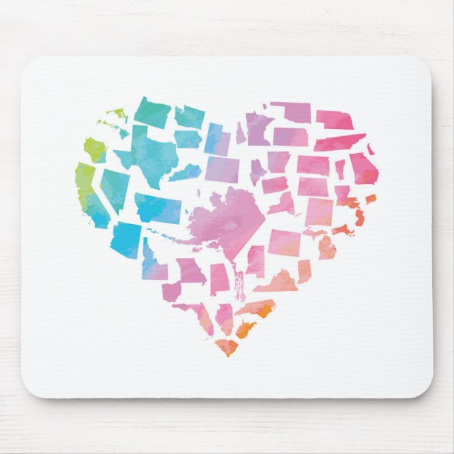 Watercolor United States Heart Mouse Pad (Front)
