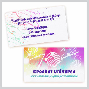 Watercolor universe yarn crochet hooks business card