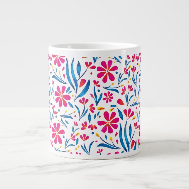 Watercolor Uplifting Floral Pattern Large Coffee Mug (Front)