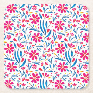 Watercolor Uplifting Floral Pattern Square Paper Coaster