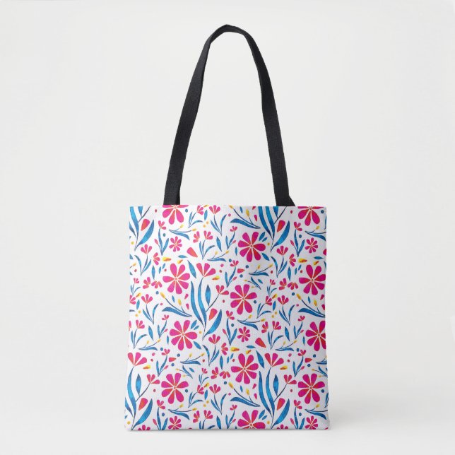 Watercolor Uplifting Floral Pattern Tote Bag (Front)