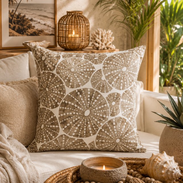 Watercolor urchin Pattern - Earthy Brown White Cushion (Creator Uploaded)