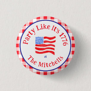 Watercolor USA Flag Party 1776 Wh Blue Red Check 3 Cm Round Badge