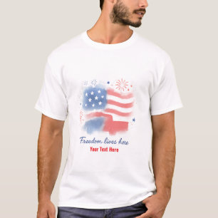 Watercolor USA Flag Splash with Fireworks t-shirt