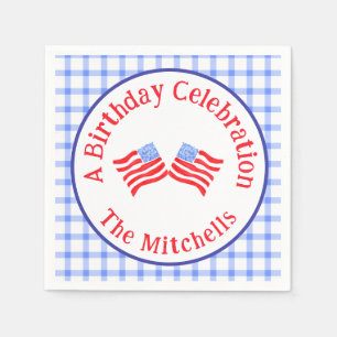 Watercolor USA Flags BDAY Red White Blu Check Napkin