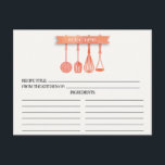 Watercolor Utensils Bridal Shower Recipe Cards<br><div class="desc">Modern Bridal Shower Kitchen Utensils Recipe Cards featuring a orange watercolor slotted spoon, spatula, whisk & masher with a stylish watercolor banner showcasing the text "recipe" set on a white background. The front of our recipe card offers room for a recipe title, from the kitchen of and ingredients space. Flip...</div>