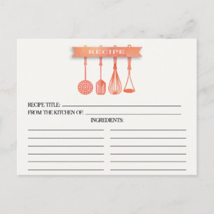 Watercolor Utensils Bridal Shower Recipe Cards