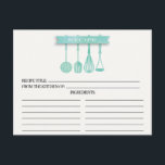 Watercolor Utensils Bridal Shower Recipe Cards<br><div class="desc">Modern Bridal Shower Kitchen Utensils Recipe Cards featuring a turquoise blue watercolor slotted spoon, spatula, whisk & masher with a stylish watercolor banner showcasing the text "recipe" set on a white background. The front of our recipe card offers room for a recipe title, from the kitchen of and ingredients space....</div>