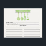 Watercolor Utensils Bridal Shower Recipe Cards<br><div class="desc">Modern Bridal Shower Kitchen Utensils Recipe Cards featuring a green watercolor slotted spoon, spatula, whisk & masher with a stylish watercolor banner showcasing the text "recipe" set on a white background. The front of our recipe card offers room for a recipe title, from the kitchen of and ingredients space. Flip...</div>