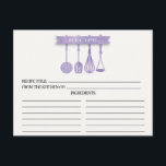 Watercolor Utensils Bridal Shower Recipe Cards<br><div class="desc">Modern Bridal Shower Kitchen Utensils Recipe Cards featuring a purple watercolor slotted spoon, spatula, whisk & masher with a stylish watercolor banner showcasing the text "recipe" set on a white background. The front of our recipe card offers room for a recipe title, from the kitchen of and ingredients space. Flip...</div>
