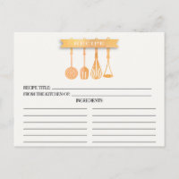 Watercolor Utensils Bridal Shower Recipe Cards