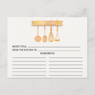Watercolor Utensils Bridal Shower Recipe Cards