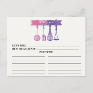Watercolor Utensils Bridal Shower Recipe Cards