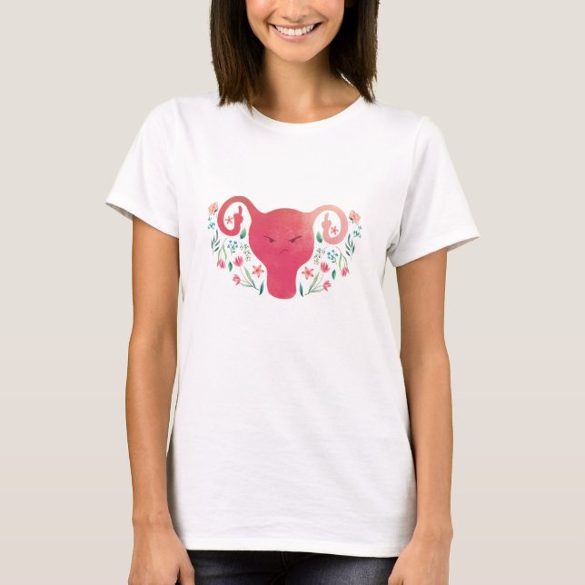 Watercolor Uterus Middle Finger T-Shirt (Front)