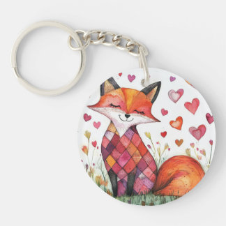 Watercolor Valentine Fox Card Key Ring