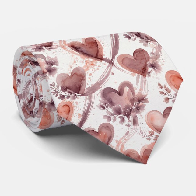 Watercolor Valentine Hearts Seamless Pattern Tie (Rolled)