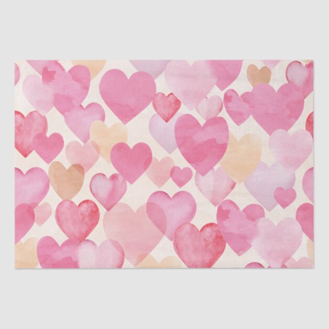 Watercolor Valentine Hearts Tissue Paper (Front)