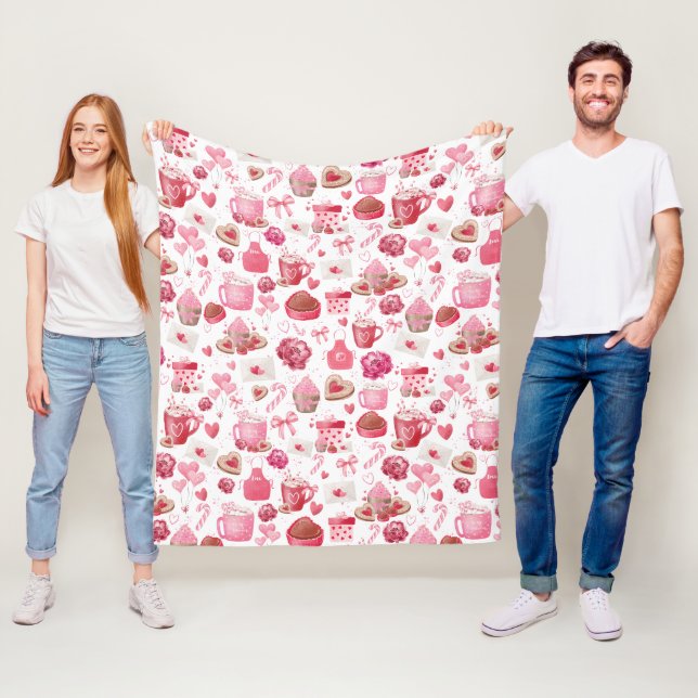 Watercolor Valentine Pink Sweet Seamless Pattern Fleece Blanket (In Situ)