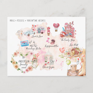 Watercolor Valentine Village Map   Illustrated Postcard