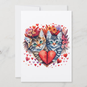 Watercolor Valentines cats with heart sugar cookie Holiday Card