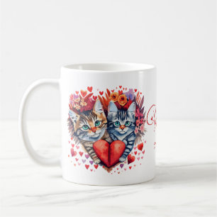 Watercolor Valentines cats with love Coffee Mug