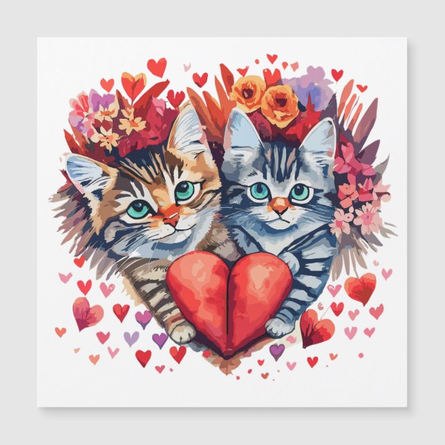 Watercolor Valentines cats with love Magnetic Card (Front)