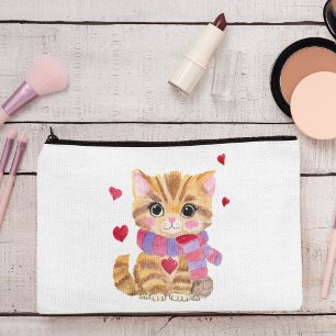 Watercolor Valentine's Day Kitty  Accessory Pouch