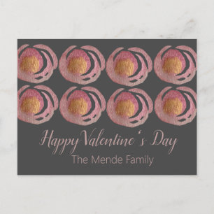 Watercolor Valentines Day Metallic Roses Postcard