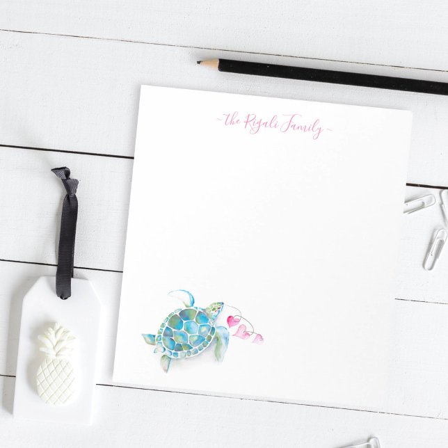 Watercolor Valentines Sea Turtle Personalized Notepad (Creator Uploaded)
