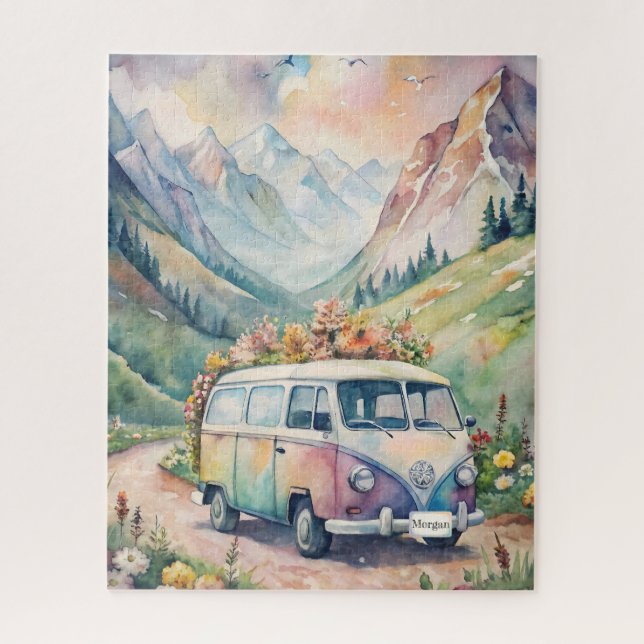 Watercolor Van with Custom License Plate Gift Jigsaw Puzzle (Vertical)
