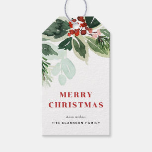 Watercolor Variegated Winterberry Christmas Gift Tags