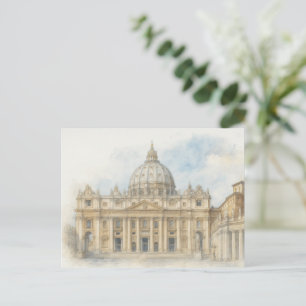 Watercolor Vatican Postcard   St. Peter’s Basilica