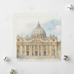 Watercolor Vatican   St. Peter’s Basilica Italy  Holiday Card