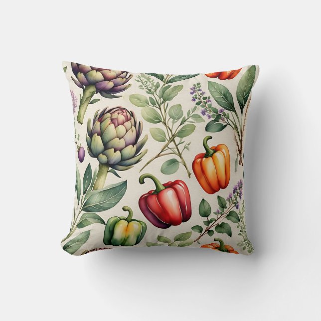 Watercolor Vegetable Garden Pattern Cushion (Front)