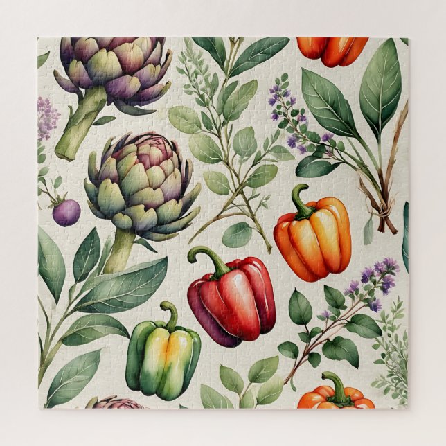 Watercolor Vegetable Garden Pattern Jigsaw Puzzle (Vertical)